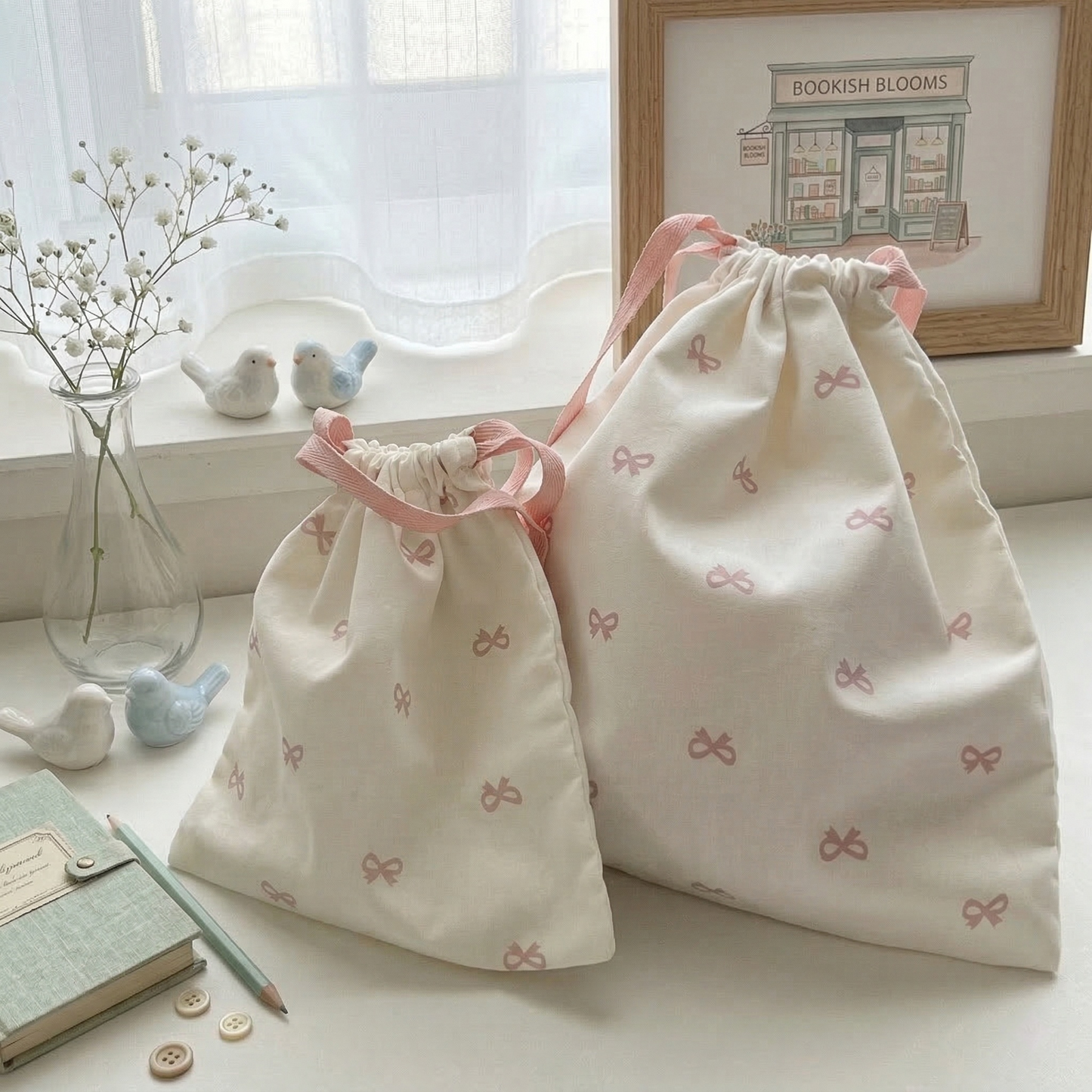 Ribbon Bow Drawstring Pouch